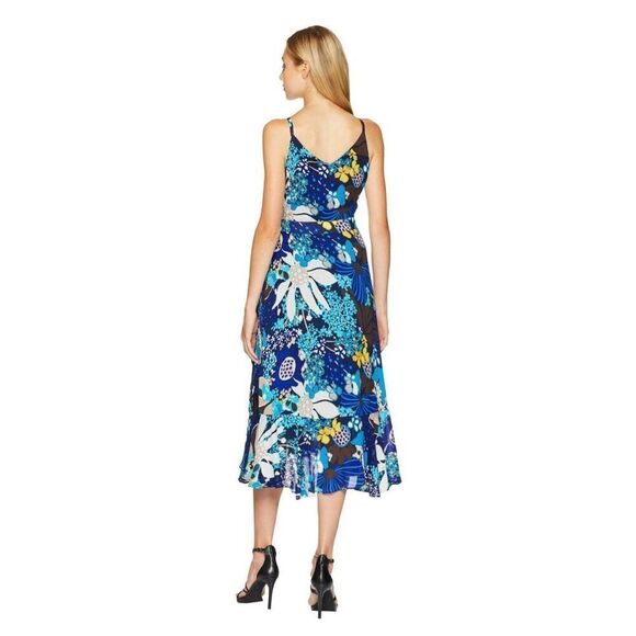 Trina Turk Found In Translation Kaciee Wrap Midi Dress Blue Multi Size 6-8 M - Picture 2 of 12